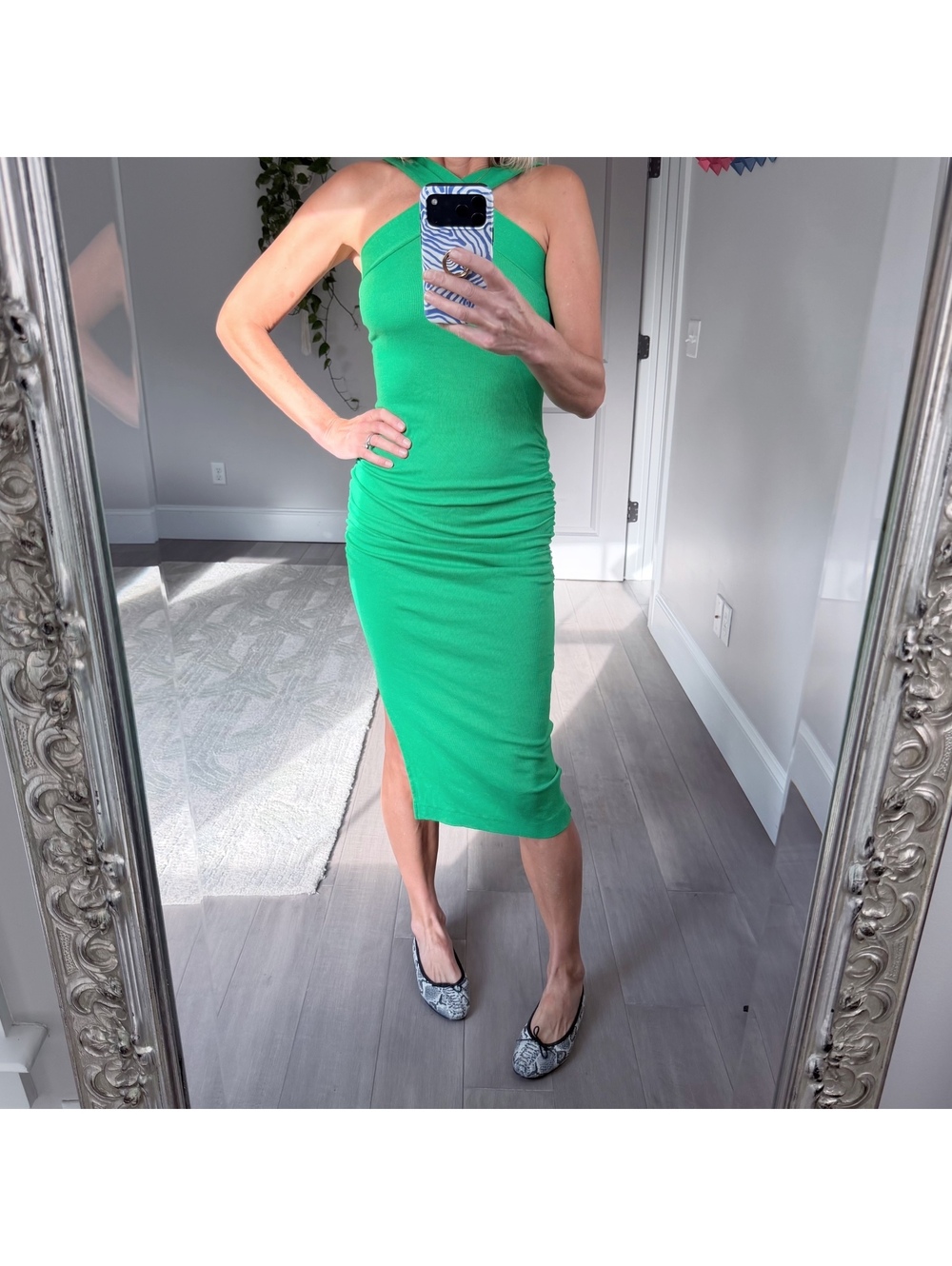 Michael Stars Green Ribbed Midi Dress | Halter Neck Size S